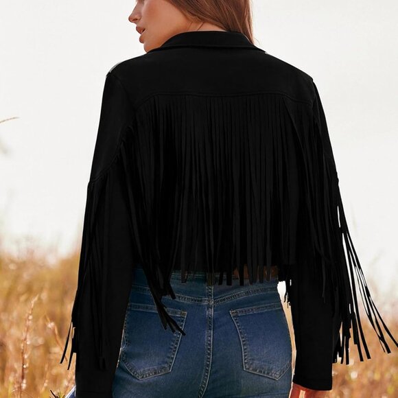 Women's Fringe Faux Suede Leather Jackets Fall Fashion 2025 Tassel Motorcycle Cr - Picture 9 of 9